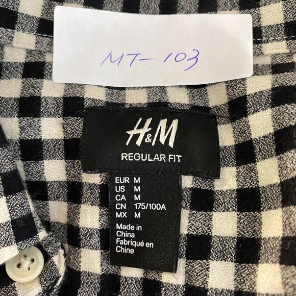 H&M Shirt Button Front Regular Fit Gingham Plaid L - Picture 2 of 5
